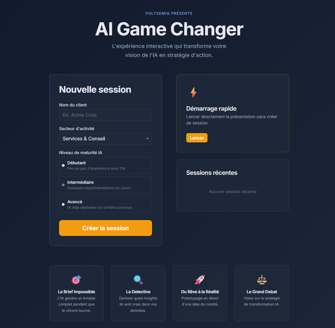 AI Game Changer - Création de session
